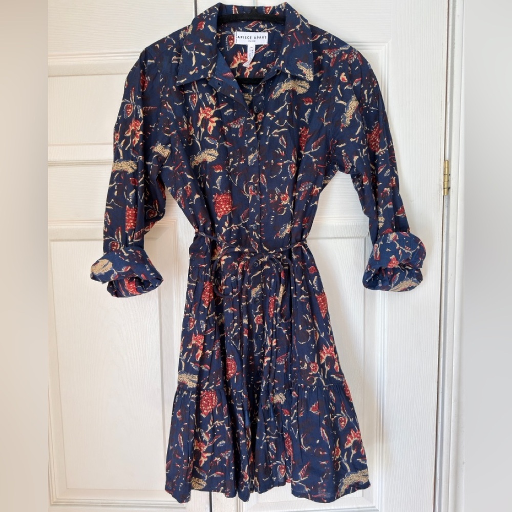 Apiece Apart Dark Blue Floral Long Sleeve Dress - 100% Organic Cotton - Picture 4 of 7